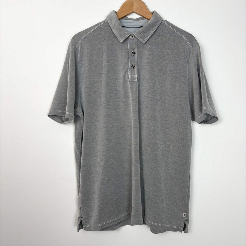 Tommy Bahama Men Henley Short Sleeve Golf Polo Shirt Size Large Gray Casual Soft